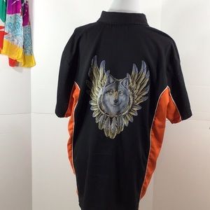 Biker Wear men’s wolf button up shirt L